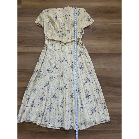 Vintage Butter Yellow Floral Rayon Midi Dress Modest Retro 90s cottage 10 - Picture 6 of 6